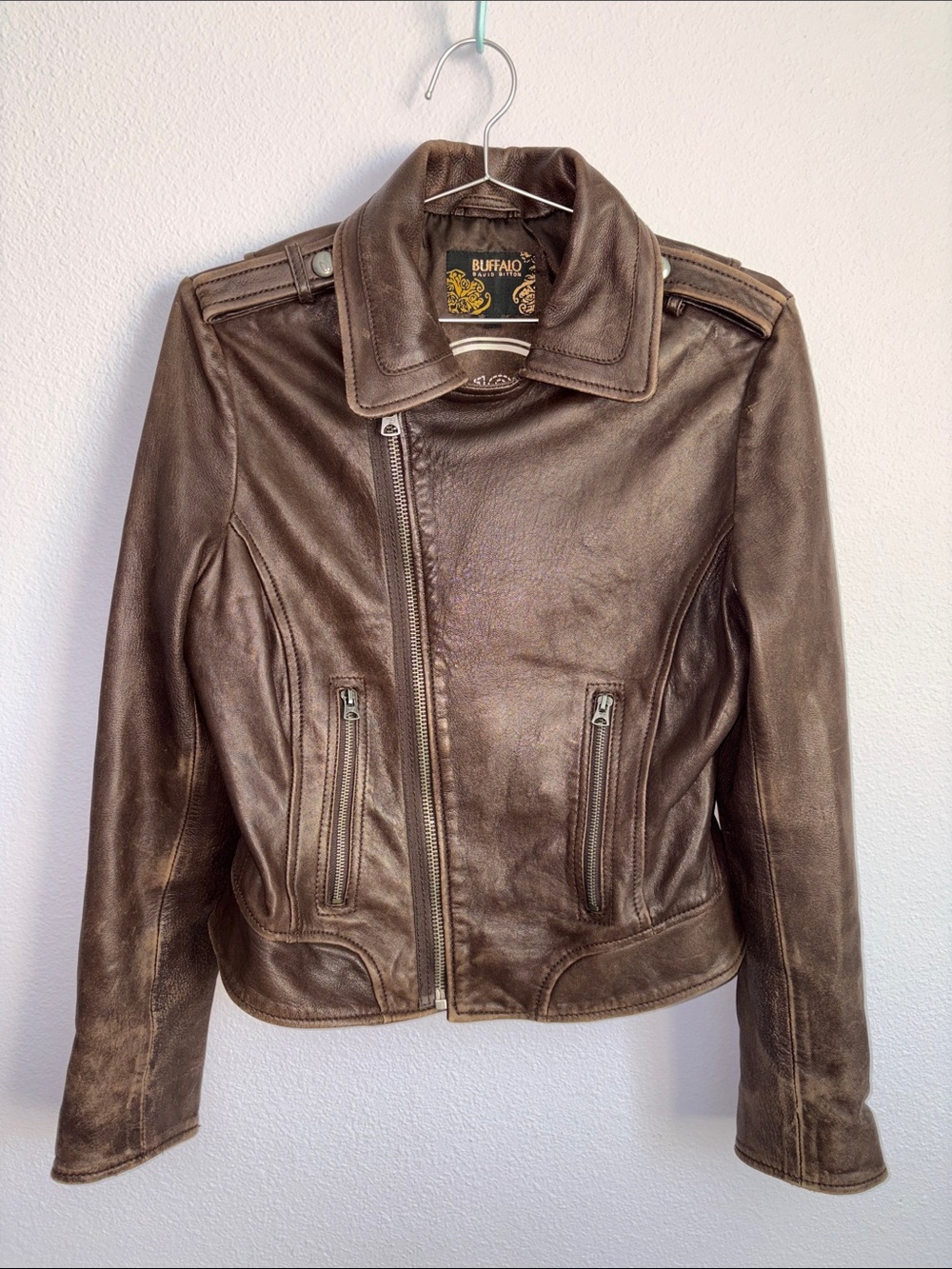 Buffalo David Bitton Dark Brown Leather Moto Jacket